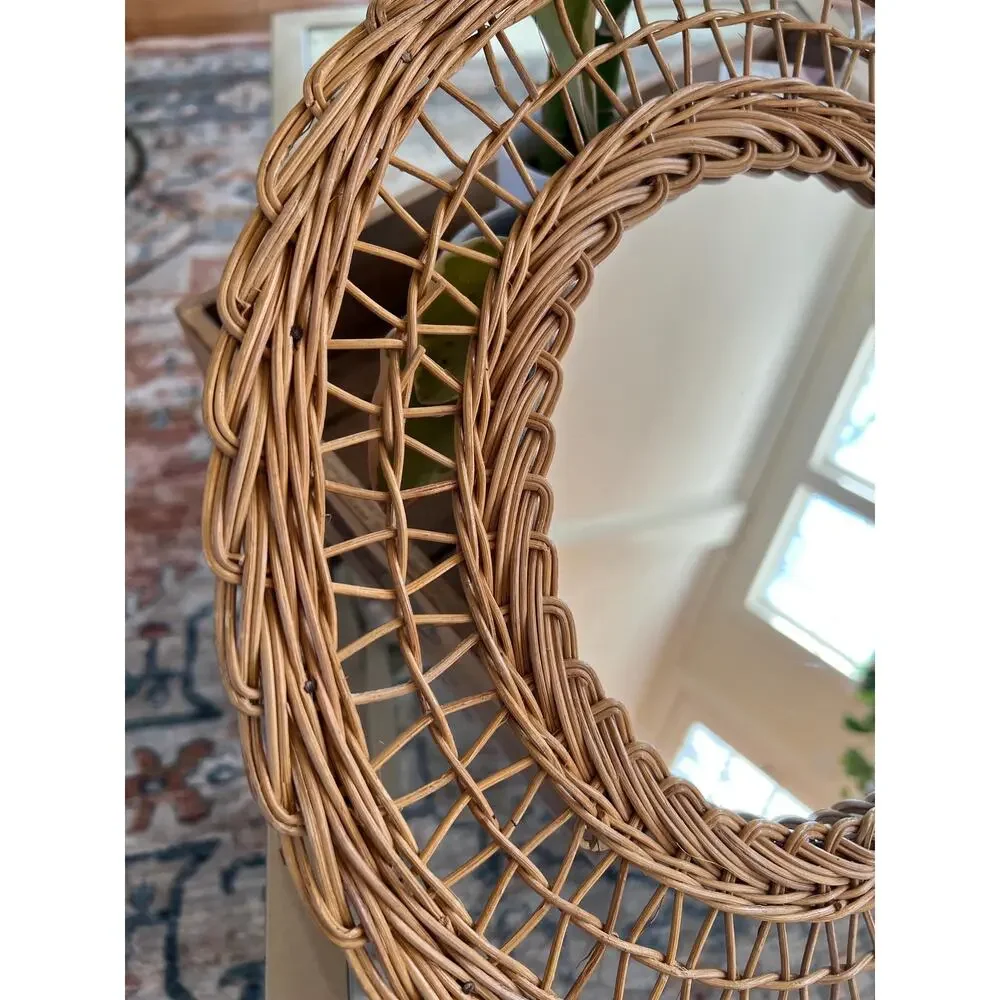 Vintage French Rattan Bamboo Pineapple Mirror 60s Natural Handmade Chic Boho